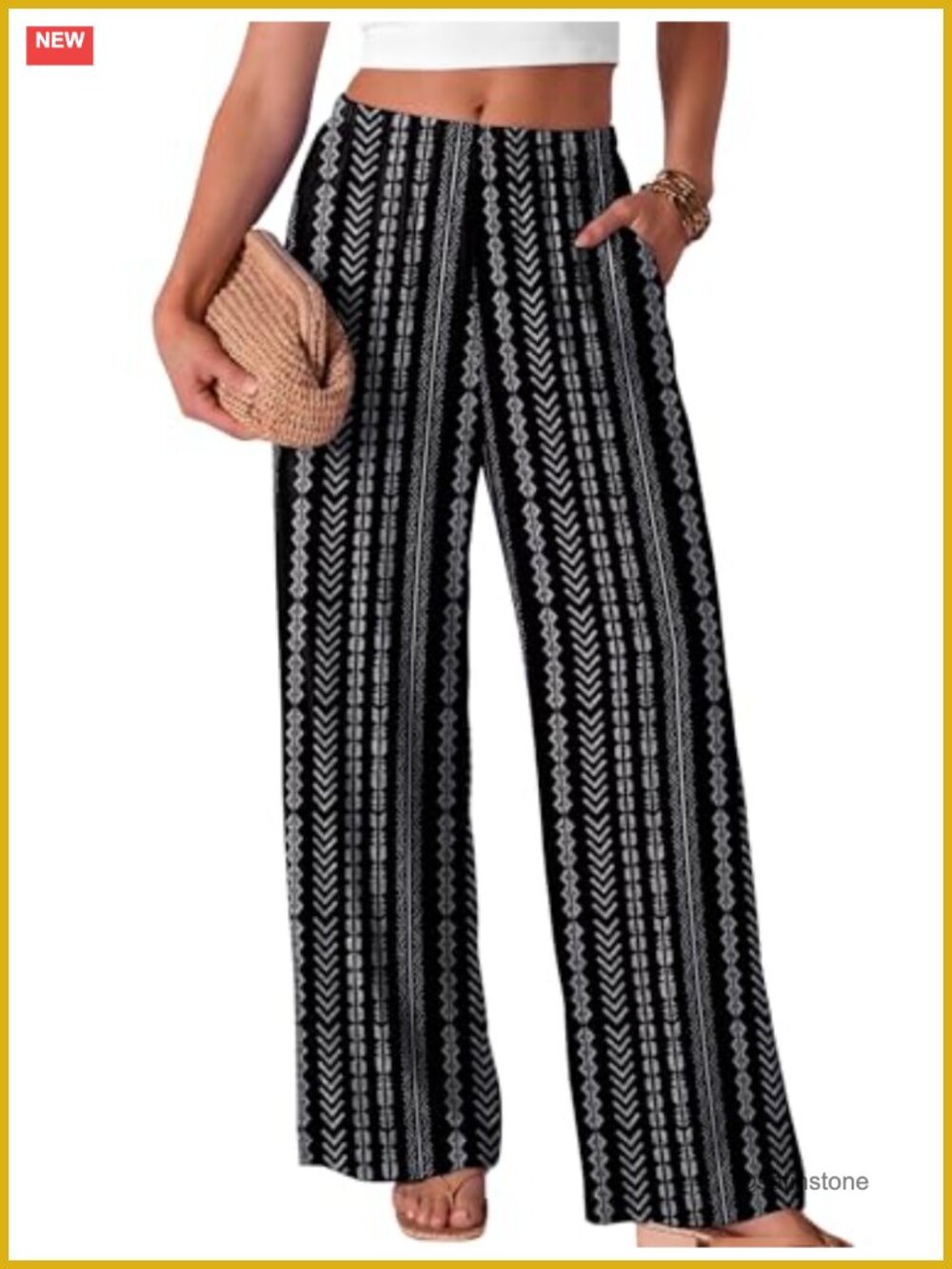 Wide Leg Palazzo Pants for Women Elastic Waist Flowy Trousers with Pockets